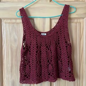 Garage burgundy crochet knit crop tank